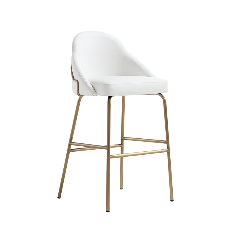 Gracie White and Gold Leatherette Barstool with Steel Legs