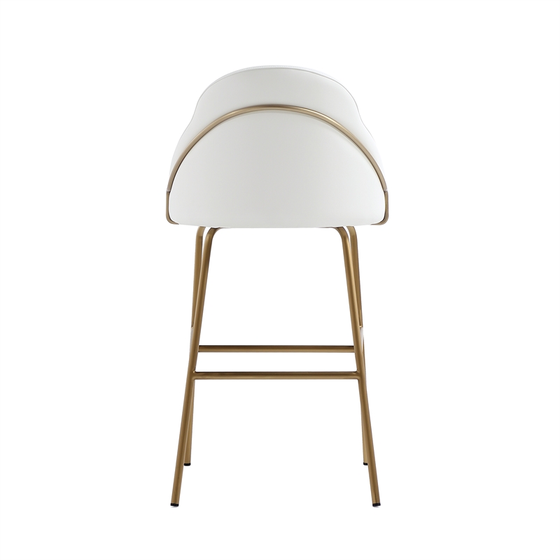 Gracie White and Gold Leatherette Barstool with Steel Legs