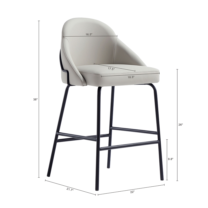 Gracie Stone and Black Leatherette Counter Stool  with Steel Legs