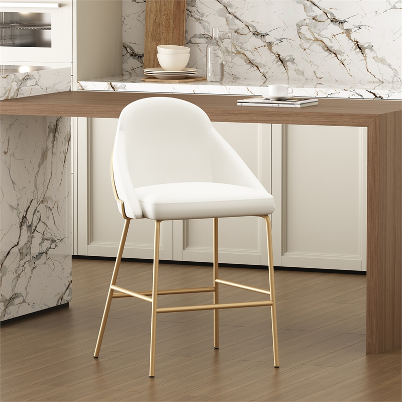 Gracie White and Gold Leatherette Counter Stool  with Steel Legs