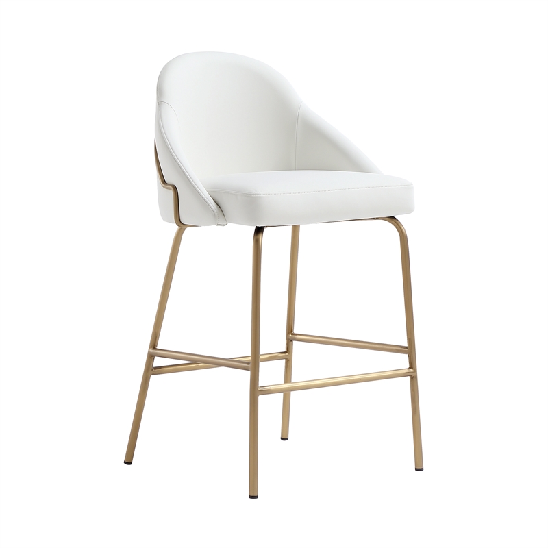 Gracie White and Gold Leatherette Counter Stool  with Steel Legs