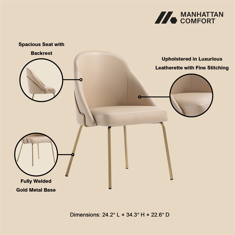 Gracie Tan and Gold Leatherette Dining Chair with Steel Legs