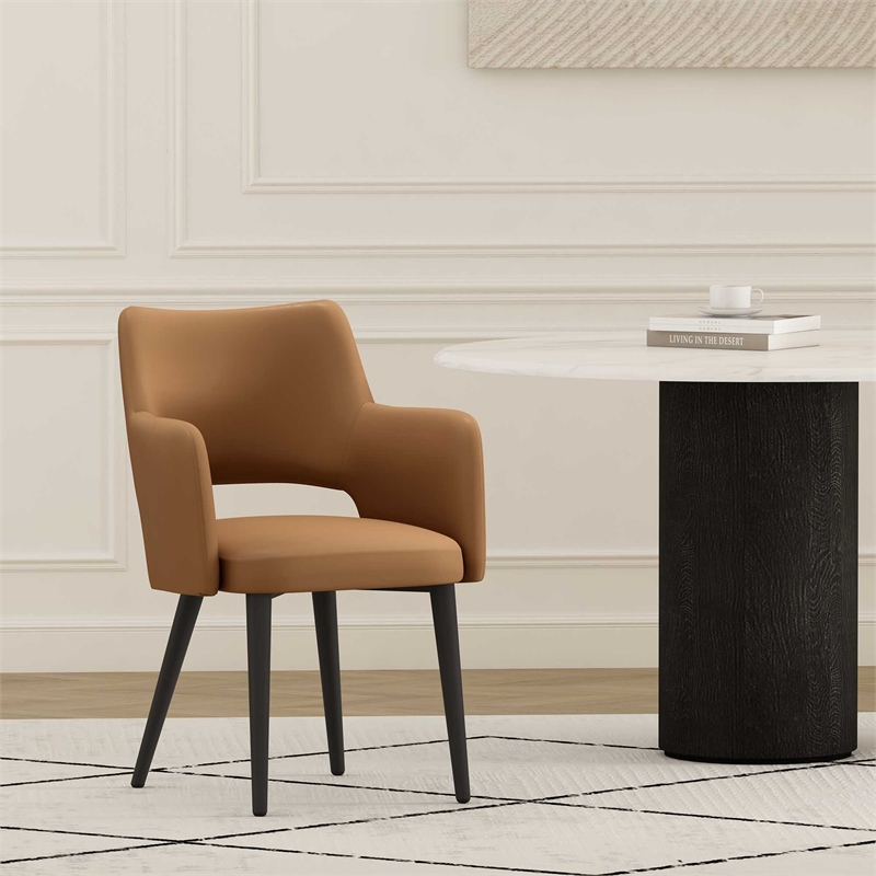 Tremont Saddle Leatherette Dining Arm Chair with Metal Legs