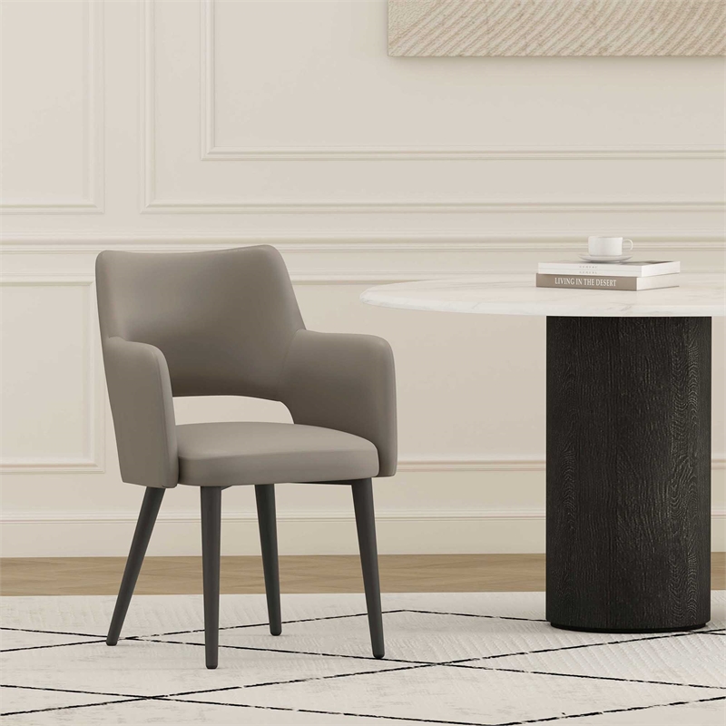 Tremont Taupe Leatherette Dining Arm Chair with Metal Legs
