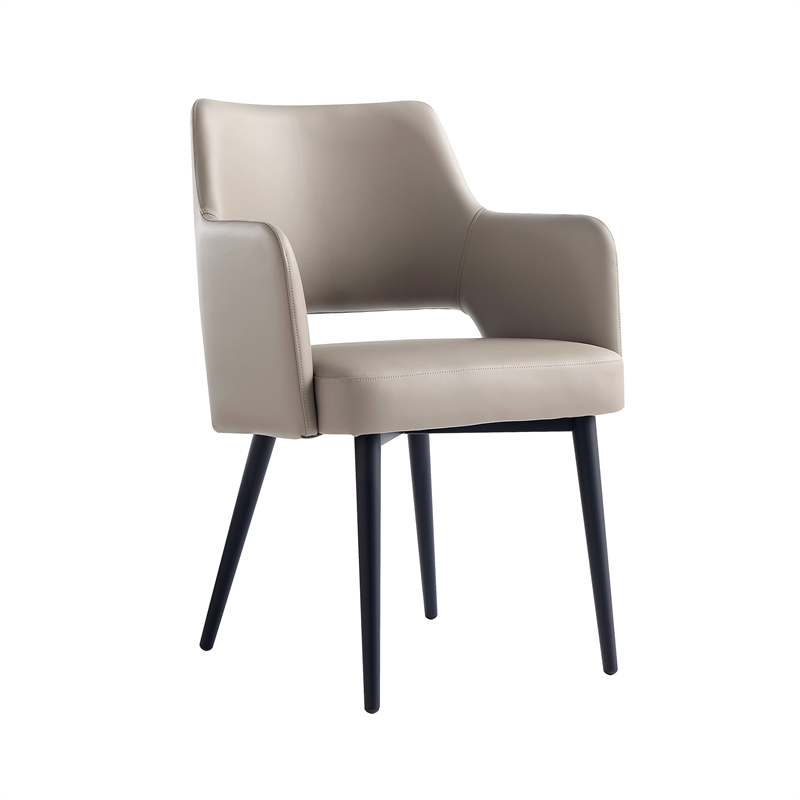 Tremont Taupe Leatherette Dining Arm Chair with Metal Legs