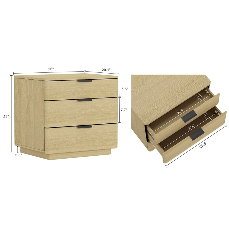 Payton Modern Nightstand with 3 Drawers in Natural Oak and Black