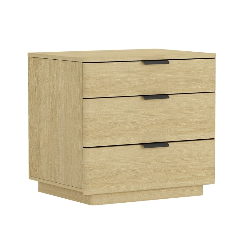 Payton Modern Nightstand with 3 Drawers in Natural Oak and Black