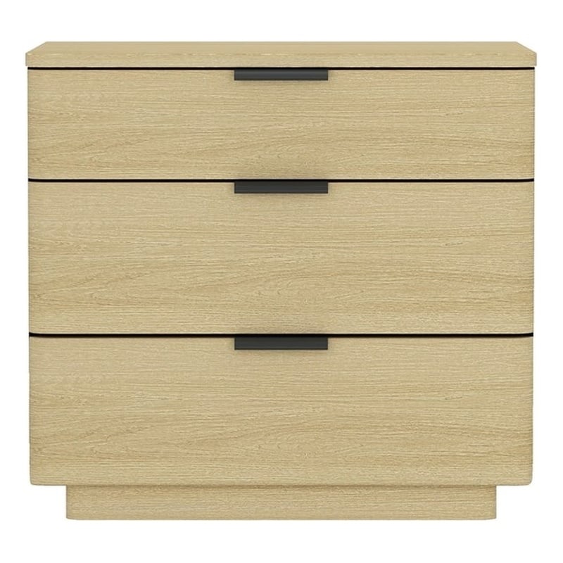 Payton Modern Nightstand with 3 Drawers in Natural Oak and Black