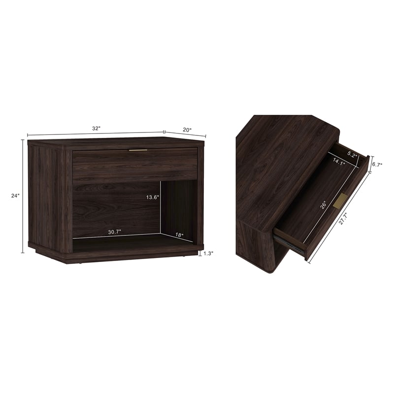Evelyn Modern 32 Nightstand 2.0 with 1 Full Extension Drawer in Brown
