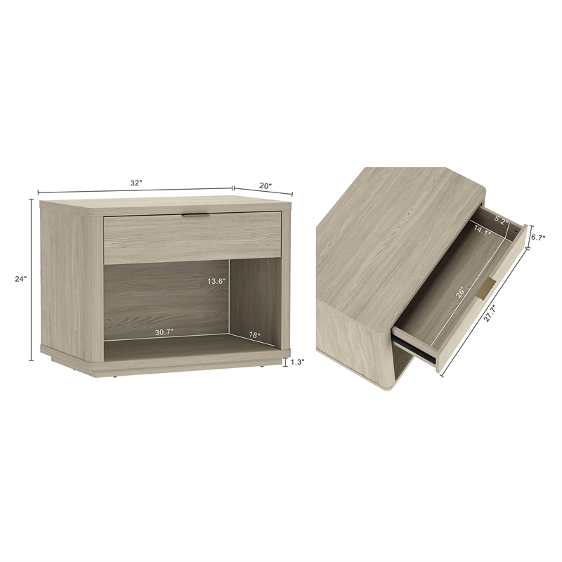 Evelyn Modern 32 Nightstand 2.0 with 1 Full Extension Drawer in Natural