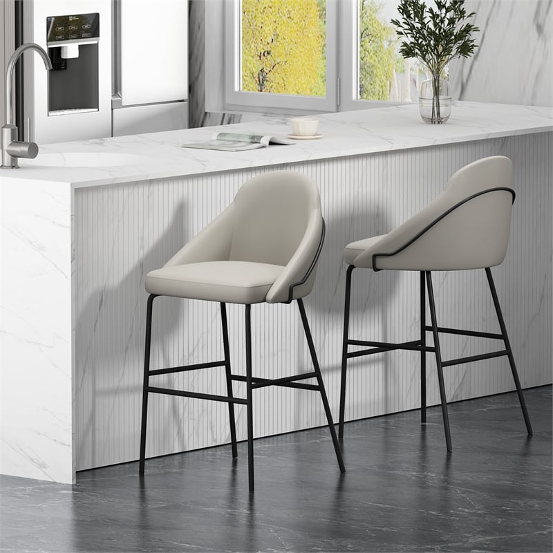 Gracie Stone and Black Leatherette Barstool with Steel Legs - Set of 2