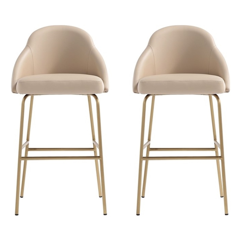 Gracie Tan and Gold Leatherette Barstool with Steel Legs - Set of 2