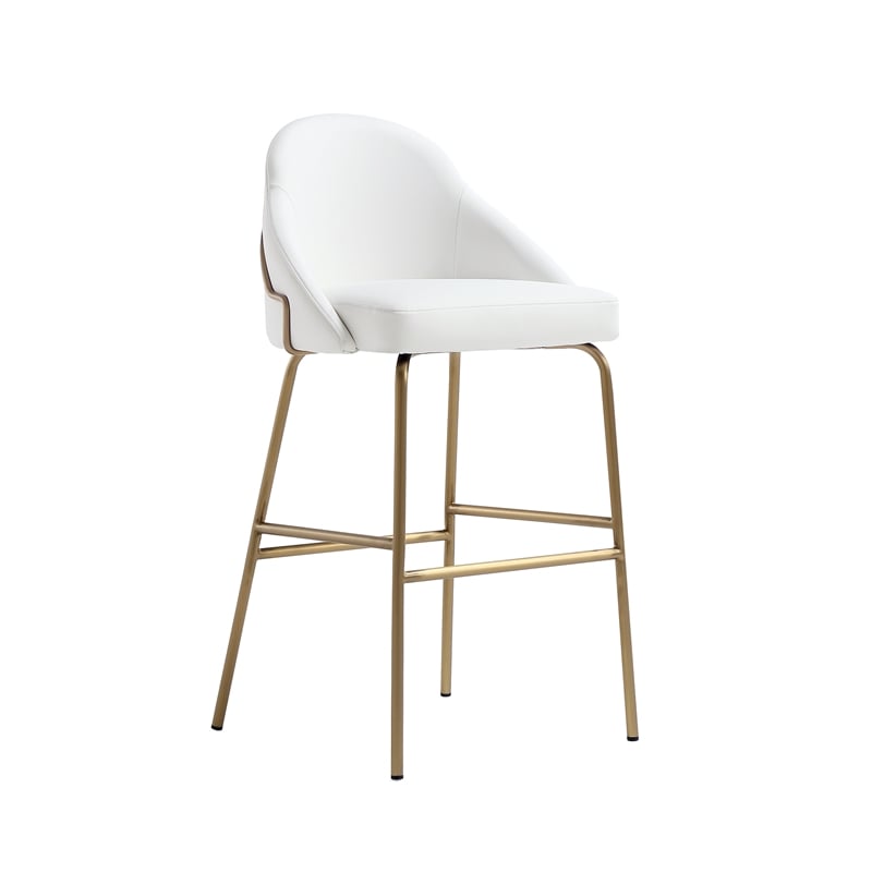 Gracie White and Gold Leatherette Barstool with Steel Legs - Set of 2