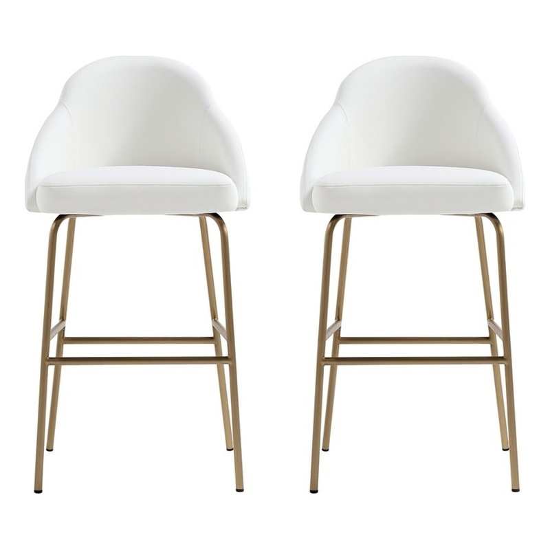 Gracie White and Gold Leatherette Barstool with Steel Legs - Set of 2