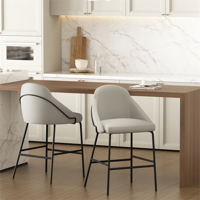 Gracie Stone and Black Leatherette Counter Stool  with Steel Legs - Set of 2