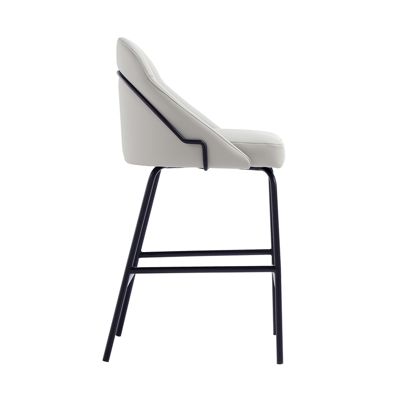 Gracie Stone and Black Leatherette Counter Stool  with Steel Legs - Set of 2