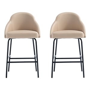 Gracie Tan and Black Leatherette Counter Stool  with Steel Legs - Set of 2