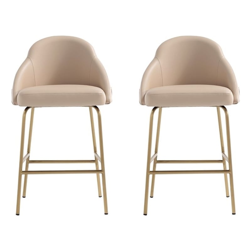 Gracie Tan and Gold Leatherette Counter Stool  with Steel Legs - Set of 2