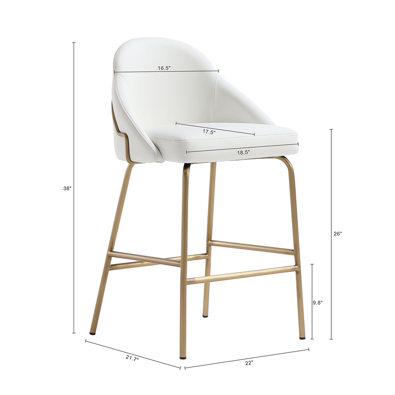 Gracie White and Gold Leatherette Counter Stool  with Steel Legs - Set of 2