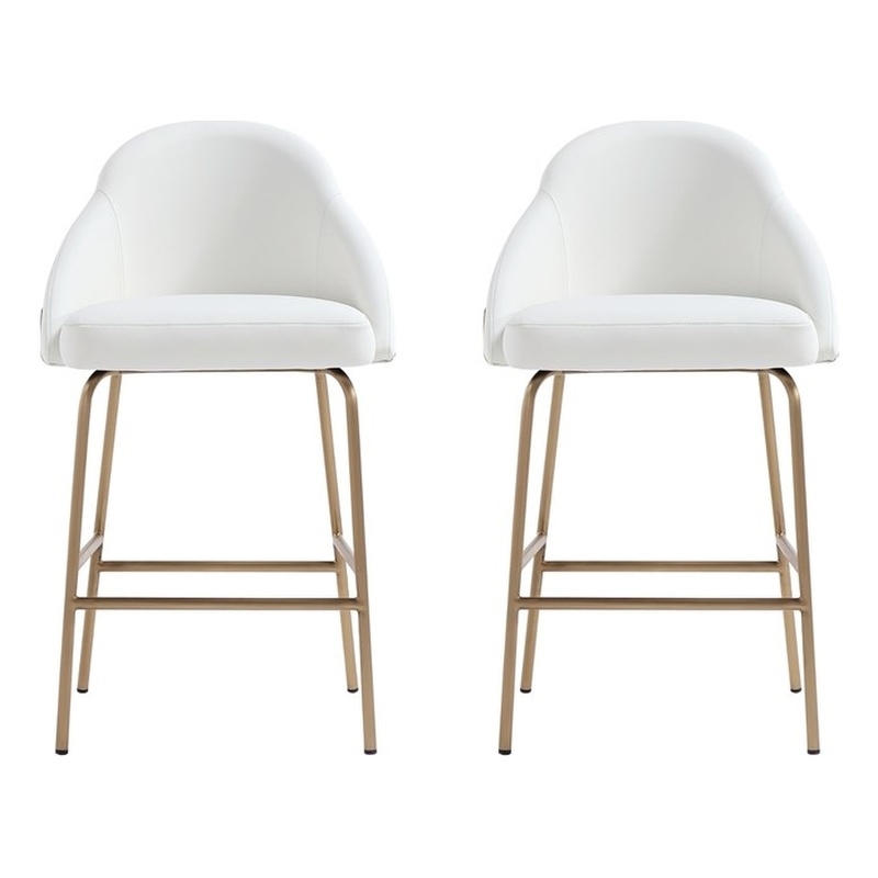 Gracie White and Gold Leatherette Counter Stool  with Steel Legs - Set of 2
