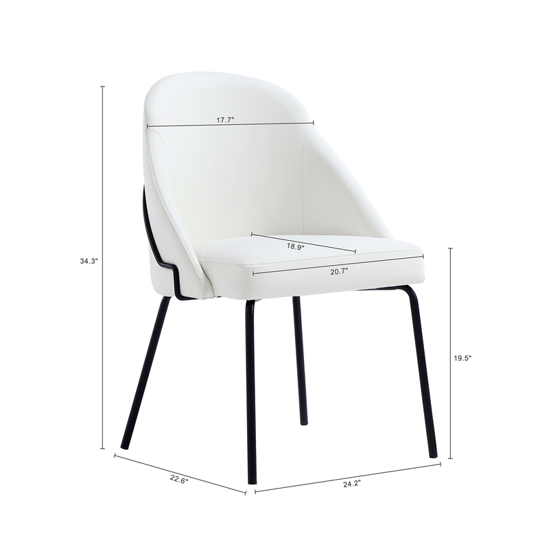 Gracie White and Black Leatherette Dining Chair with Steel Legs - Set of 2
