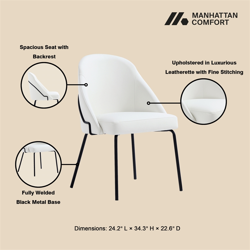 Gracie White and Black Leatherette Dining Chair with Steel Legs - Set of 2