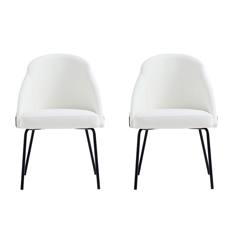 Gracie White and Black Leatherette Dining Chair with Steel Legs - Set of 2