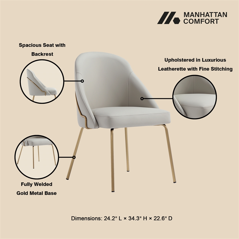 Gracie Stone and Gold Leatherette Dining Chair with Steel Legs - Set of 2