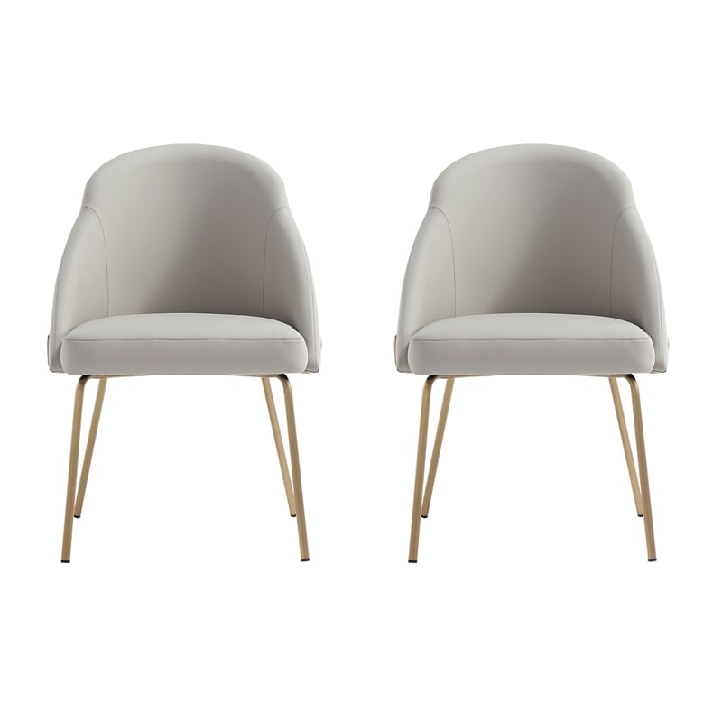 Gracie Stone and Gold Leatherette Dining Chair with Steel Legs - Set of 2