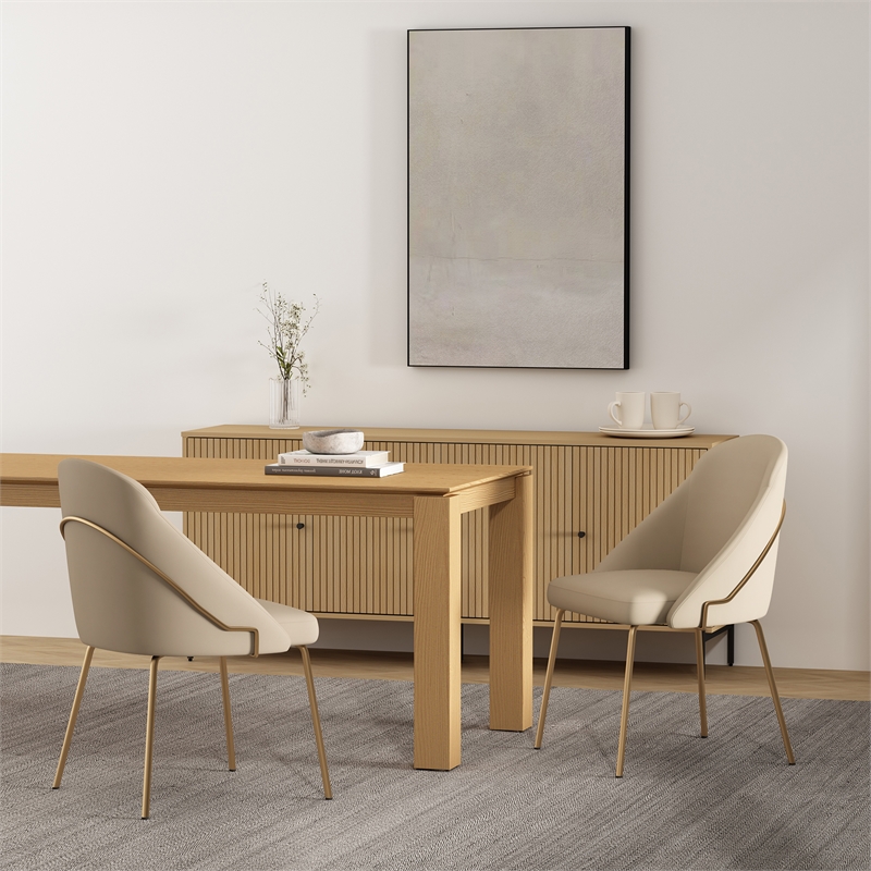 Gracie Tan and Gold Leatherette Dining Chair with Steel Legs - Set of 2
