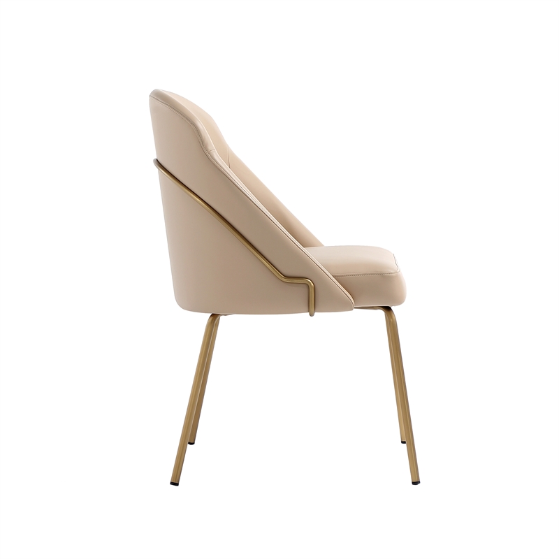 Gracie Tan and Gold Leatherette Dining Chair with Steel Legs - Set of 2