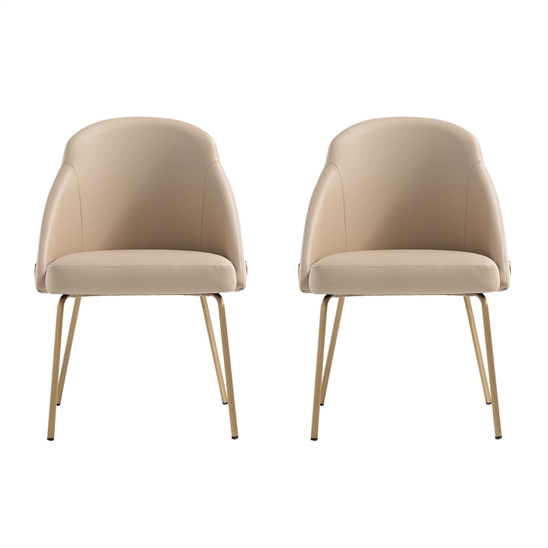 Gracie Tan and Gold Leatherette Dining Chair with Steel Legs - Set of 2
