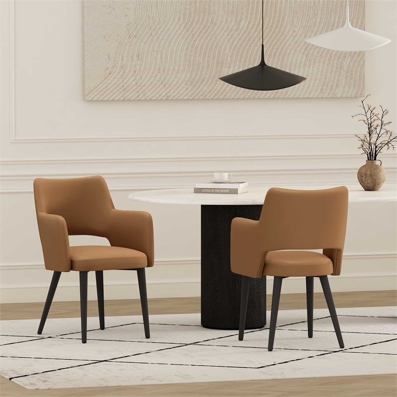 Tremont Saddle Leatherette Dining Arm Chair with Metal Legs - Set of 2