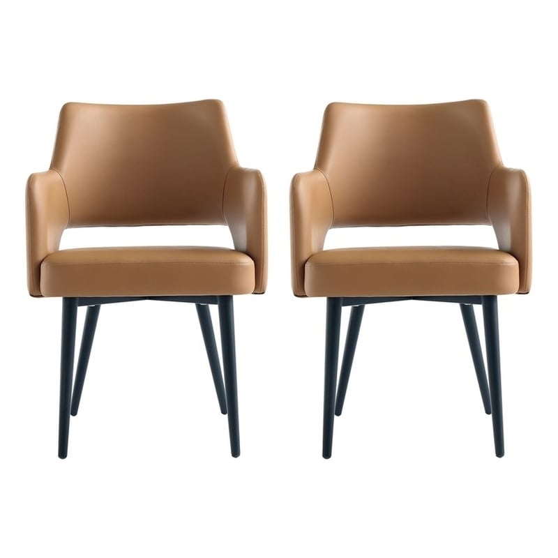 Tremont Saddle Leatherette Dining Arm Chair with Metal Legs - Set of 2