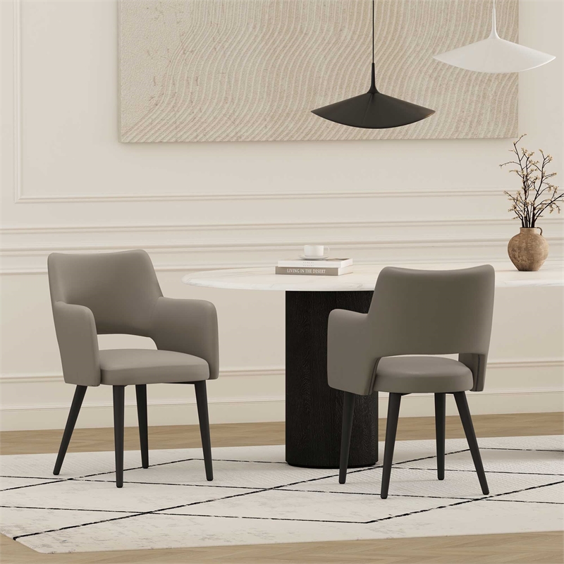 Tremont Taupe Leatherette Dining Arm Chair with Metal Legs - Set of 2