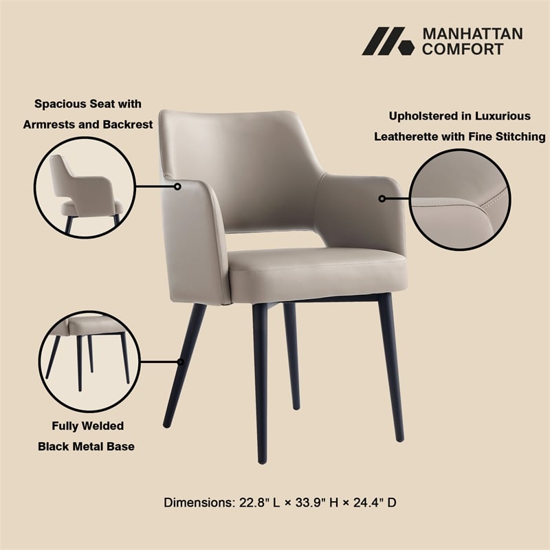 Tremont Taupe Leatherette Dining Arm Chair with Metal Legs - Set of 2