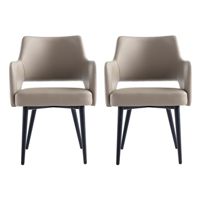Tremont Taupe Leatherette Dining Arm Chair with Metal Legs - Set of 2
