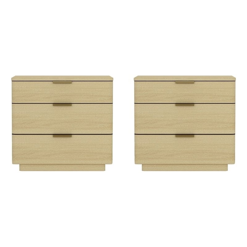 Payton Modern Nightstand with 6 Drawers in Natural Oak and Gold - Set of 2