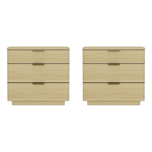 Payton Modern Nightstand with 6 Drawers in Natural Oak and Gold - Set of 2