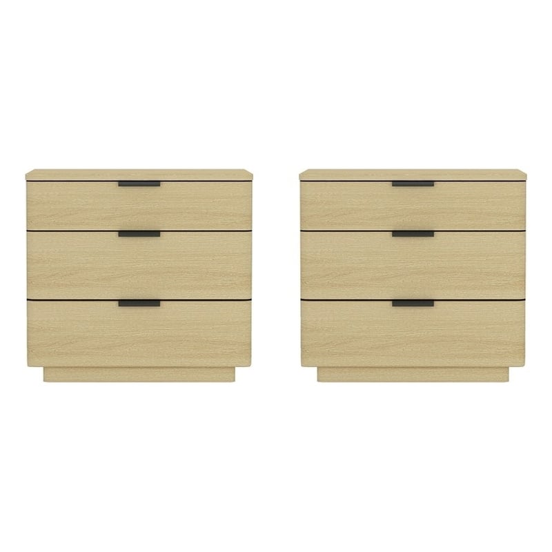 Payton Modern Nightstand with 6 Drawers in Natural Oak and Black - Set of 2