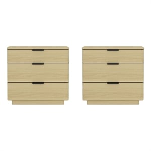 Payton Modern Nightstand with 6 Drawers in Natural Oak and Black - Set of 2