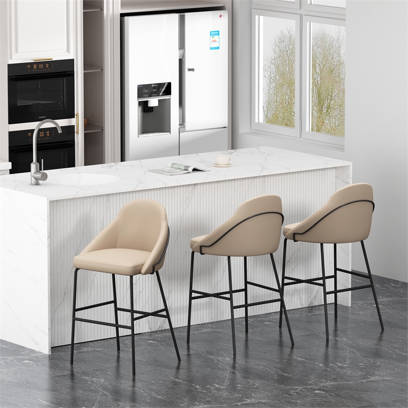 Gracie Tan and Black Leatherette Barstool with Steel Legs - Set of 3