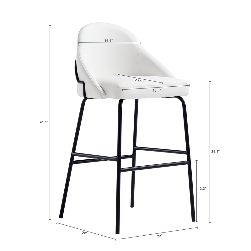 Gracie White and Black Leatherette Barstool with Steel Legs - Set of 3