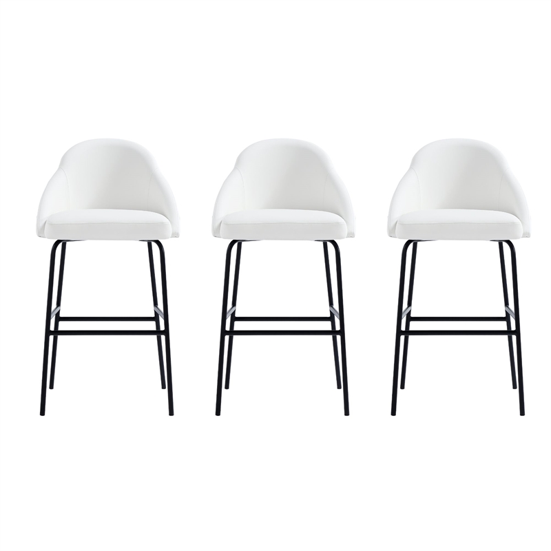 Gracie White and Black Leatherette Barstool with Steel Legs - Set of 3