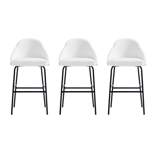 Gracie White and Black Leatherette Barstool with Steel Legs - Set of 3