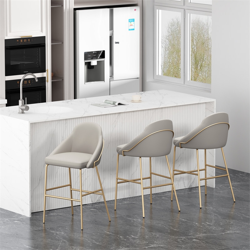 Gracie Stone and Gold Leatherette Barstool with Steel Legs - Set of 3