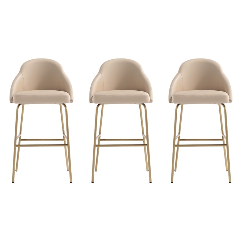 Gracie Tan and Gold Leatherette Barstool with Steel Legs - Set of 3