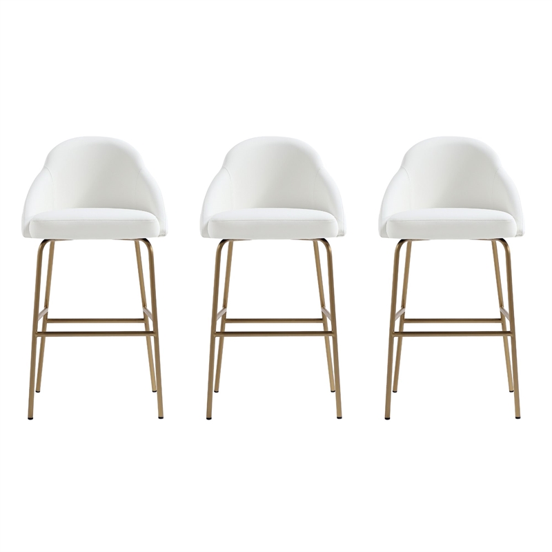 Gracie White and Gold Leatherette Barstool with Steel Legs - Set of 3
