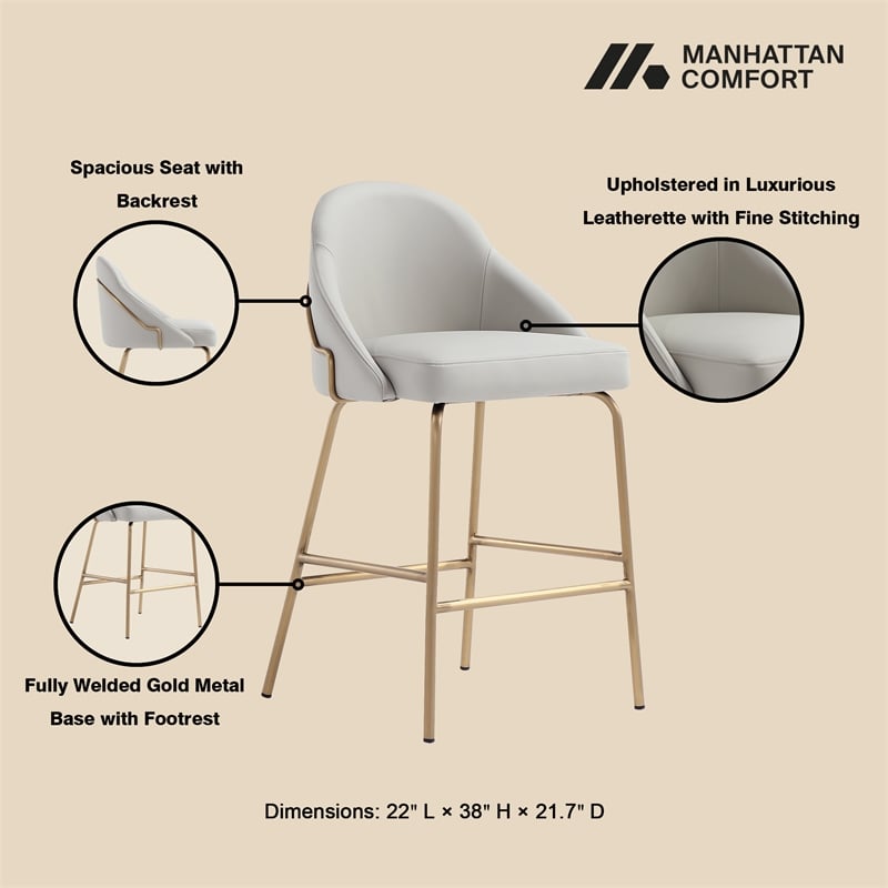 Gracie Stone and Gold Leatherette Counter Stool  with Steel Legs - Set of 3