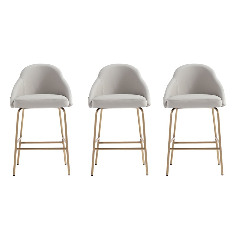 Gracie Stone and Gold Leatherette Counter Stool  with Steel Legs - Set of 3